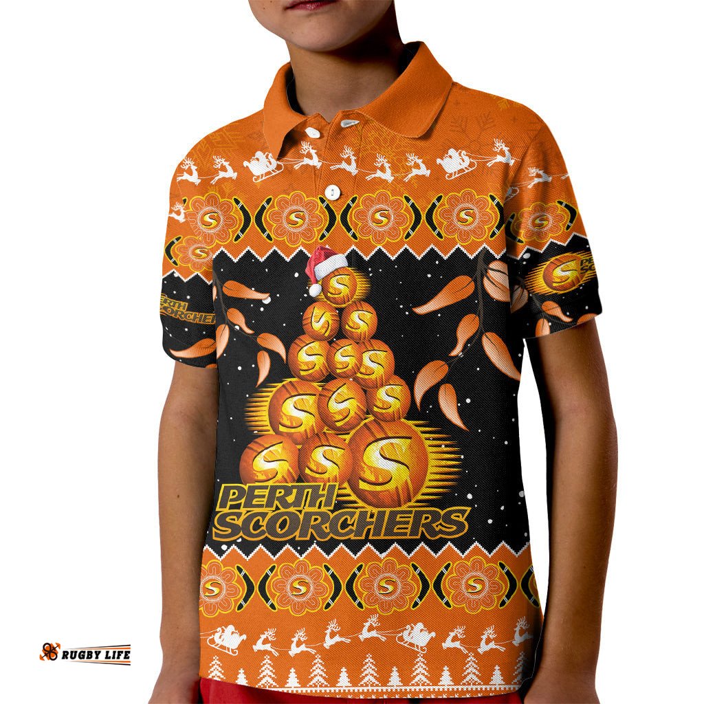 Perth Scorchers Cricket Christmas Kid Polo Shirt Merry XmasIndigenous Art