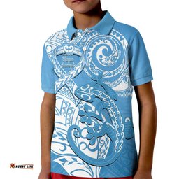 Personalised New Zealand Autism Awareness Kid Polo Shirt NZ Fern With Maori Koru Lizard