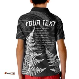 Personalised New Zealand Rugby Kid Polo Shirt Aotearoa Ka Mate Haka All Black Mix Ta Moko White Style