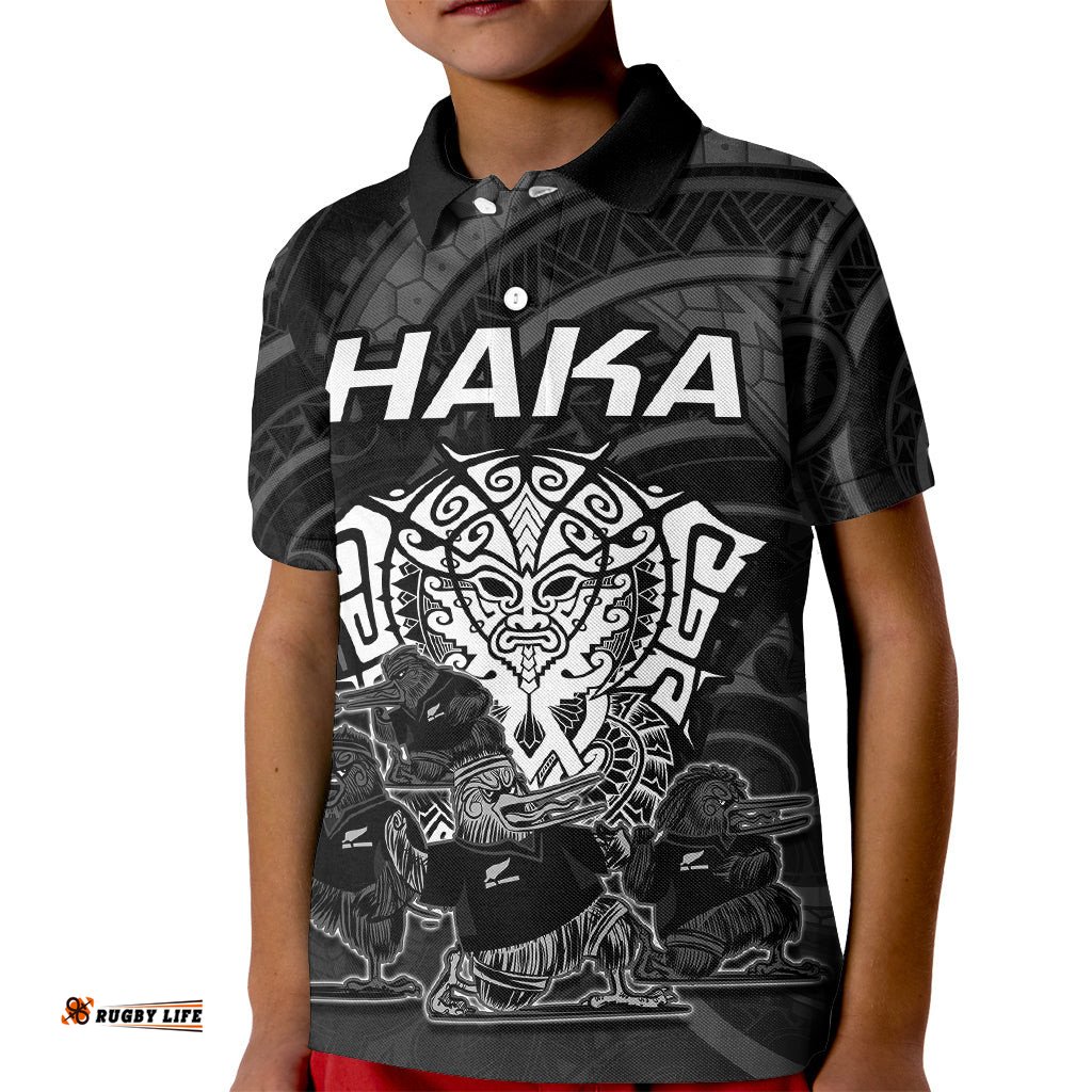 Personalised New Zealand Rugby Kid Polo Shirt Aotearoa Ka Mate Haka All Black Mix Ta Moko White Style
