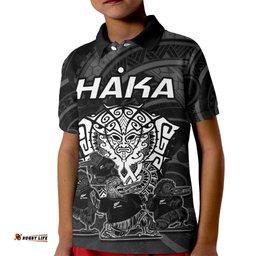 Personalised New Zealand Rugby Kid Polo Shirt Aotearoa Ka Mate Haka All Black Mix Ta Moko White Style