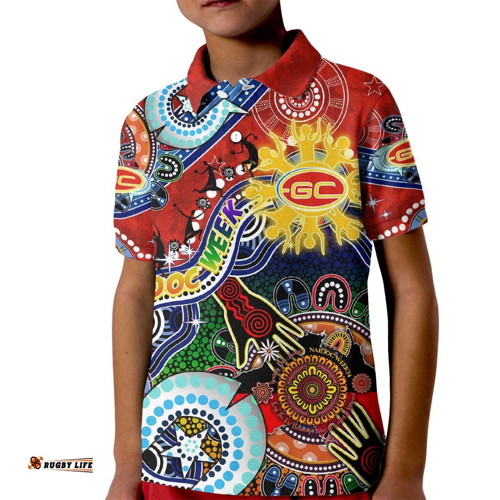 Custom NAIDOC Week 2024 Gold Coast Suns Kid Polo Shirt Australia Aboriginal Dot Painting