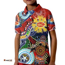 Custom NAIDOC Week 2024 Gold Coast Suns Kid Polo Shirt Australia Aboriginal Dot Painting