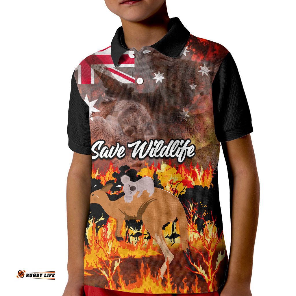 Personalised Save Wildlife Australia Kid Polo Shirt Bushfire Awareness