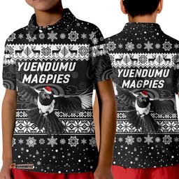 Yuendumu Magpies Football Club Polo Shirt KID Christmas Simple Style - Black