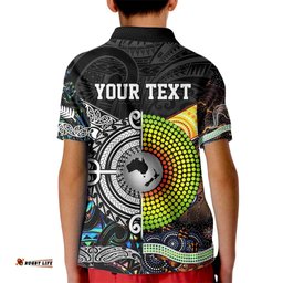 Personalised New Zealand and Australia Kid Polo Shirt Maori Mix Aboriginal Art Style