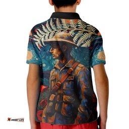 New Zealand Soldier ANZAC Day Kid Polo Shirt Silver Fern Starry Night Style