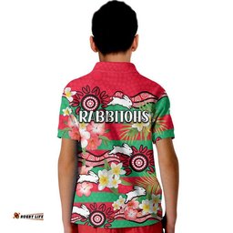 Rabbitohs Rugby Kid Polo Shirt Tropical Flowers And Palm Hawaiian Style