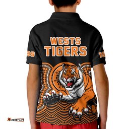 Wests Tigers Rugby Polo Shirt KID Indigenous Black Artsy