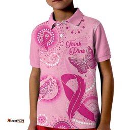Personalised Australia Indigenous Kid Polo Shirt Breast Cancer Ribbon Think Pink - Pink Version
