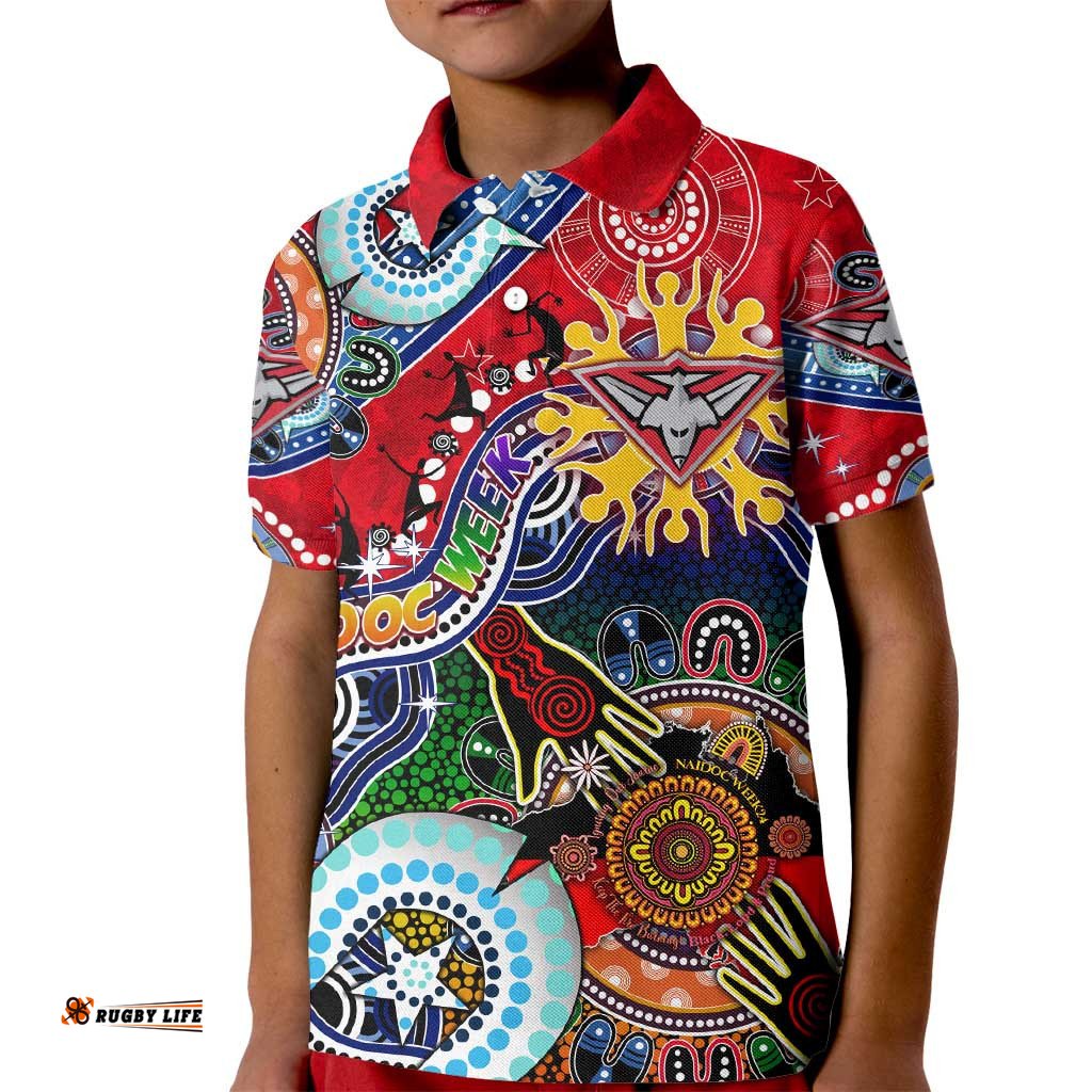Custom NAIDOC Week 2024 Essendon Bombers Kid Polo Shirt Australia Aboriginal Dot Painting