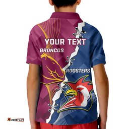 Personalised Roosters And Broncos Rugby Kid Polo Shirt NRL 2024 Dynamic Together