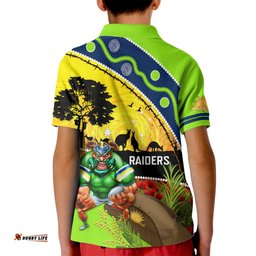 Raiders Rugby ANZAC Day Kid Polo Shirt Green Machine Mascot Rosemary Starry Night