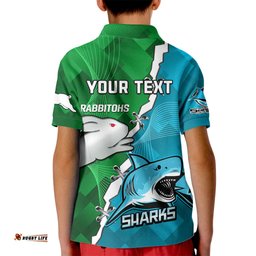 Personalised Sharks and Rabbitohs Rugby Kid Polo ShirtSporty Version