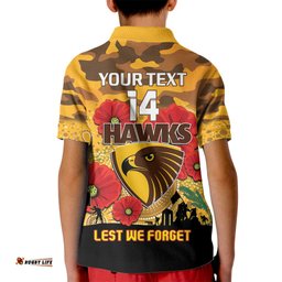 Custom Hawks Football ANZAC Kid Polo Shirt Gallipoli Camouflage With Poppies