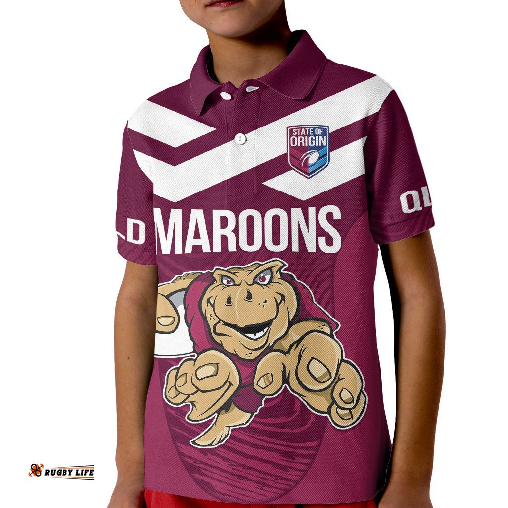 Custom Queensland Rugby Kid Polo Shirt Maroons Cane Toad Origin Sporty