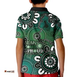 NAIDOC Week 2024 Fire Burning Kid Polo Shirt Aboriginal Dots Green Art
