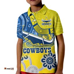 Custom Text and Number Cowboys Rugby Polo Shirt KID Aboriginal Boomerang Go Premiers North Queensland