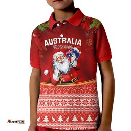 Australia Christmas Kid Polo Shirt Xmas In July Happy Santa Claus With Map Red Style