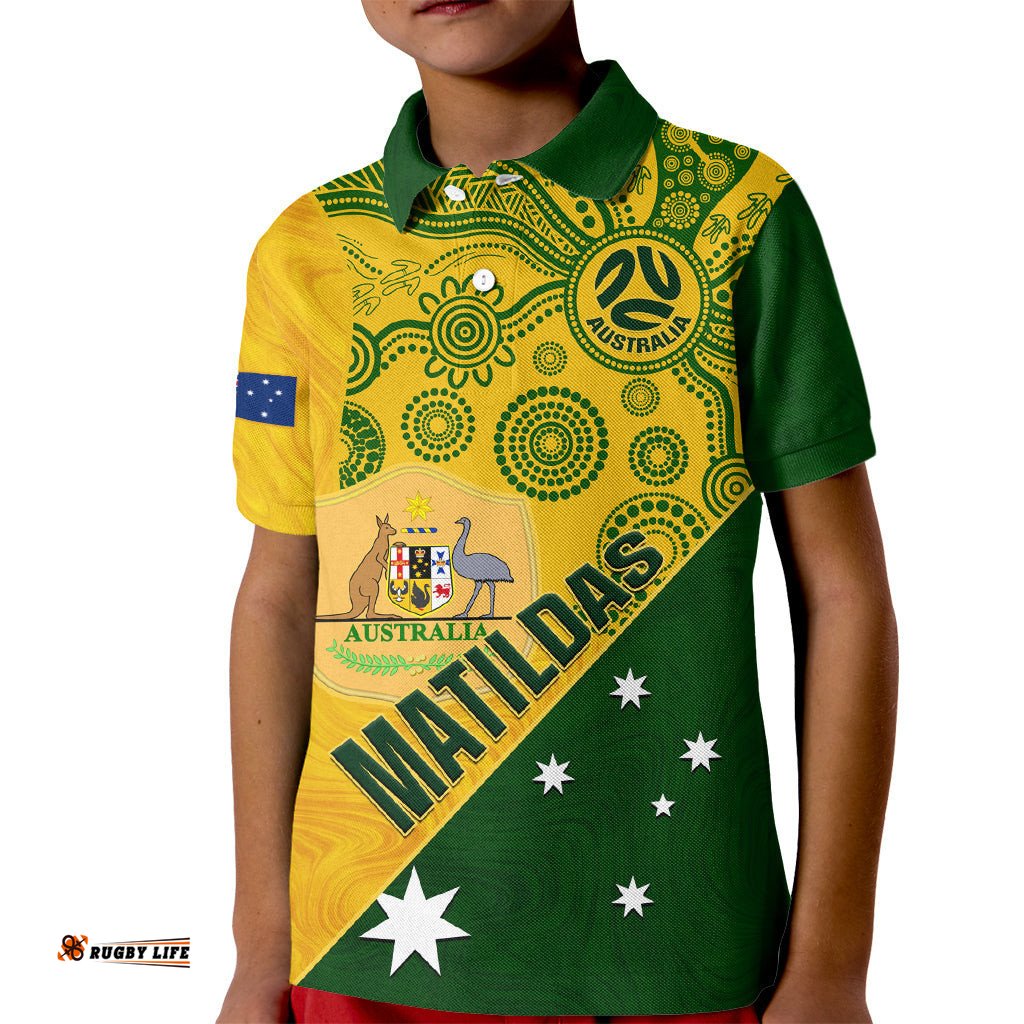 Custom Matildas Soccer Kid Polo Shirt Australian Indigenous National Color