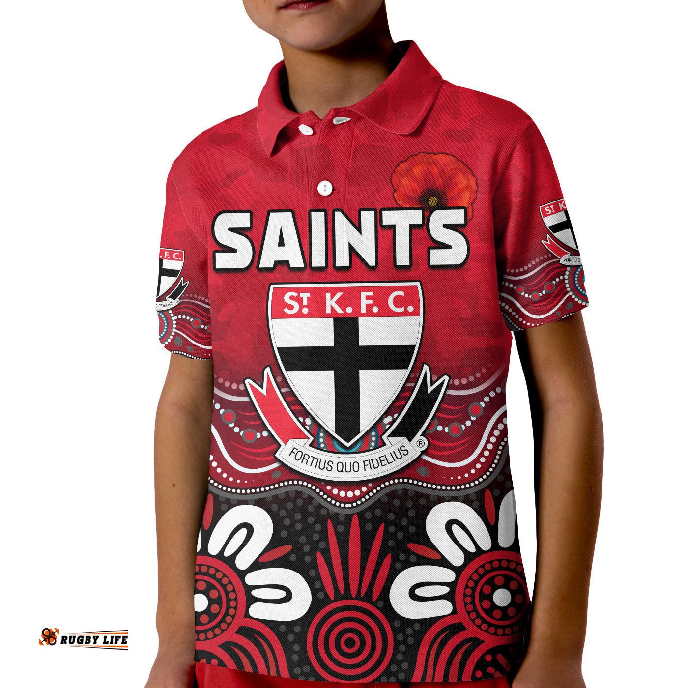 Saints AnzacPolo Shirt KID St Kilda Aboriginal Remember Them