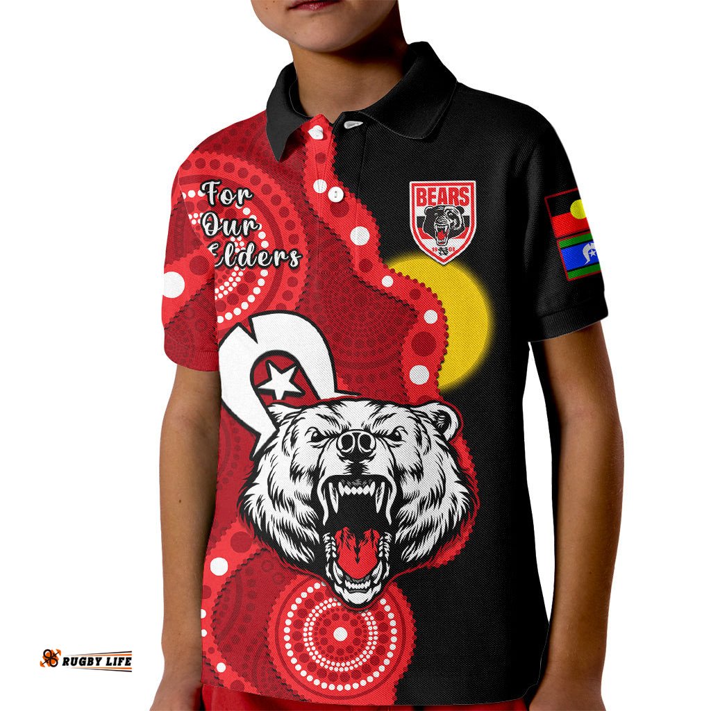 Custom Text And Number North Sydney Rugby NAIDOC Kid Polo Shirt Bears Indigenous For Our Elders