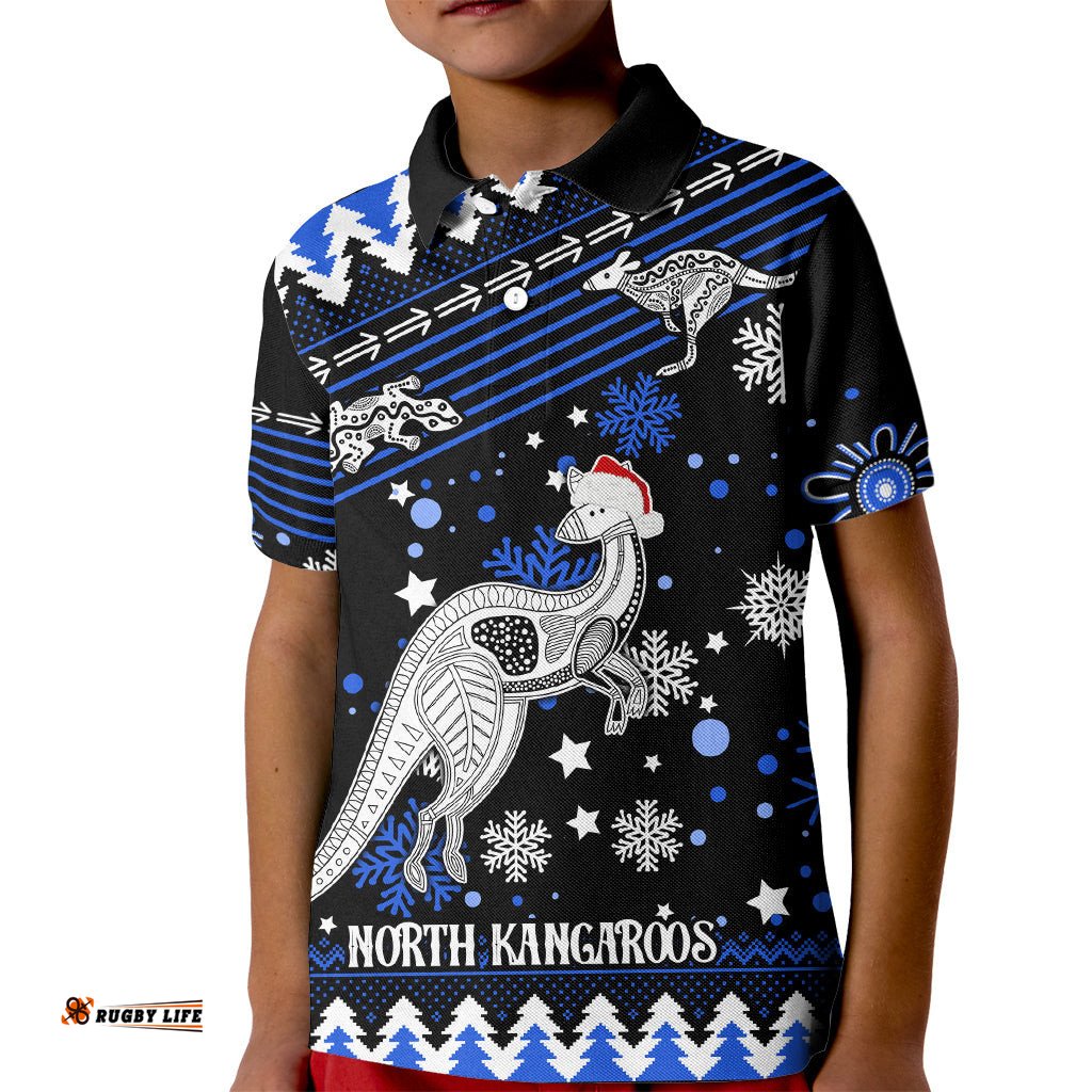 Custom North Kangaroos Football Kid Polo Shirt Roos Christmas Vibe-