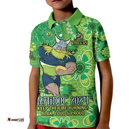Personalised Raiders NAIDOC Week 2024 Kid Polo Shirt Aboriginal Fire Burning Sparks