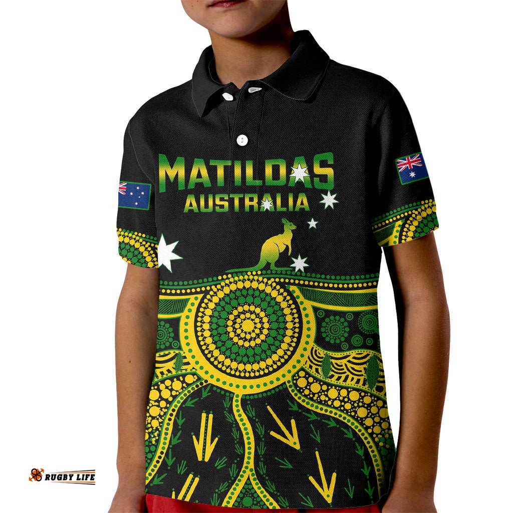 Australia Soccer Kid Polo Shirt Aboriginal Go MatildasWorld Cup