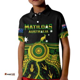 Australia Soccer Kid Polo Shirt Aboriginal Go MatildasWorld Cup