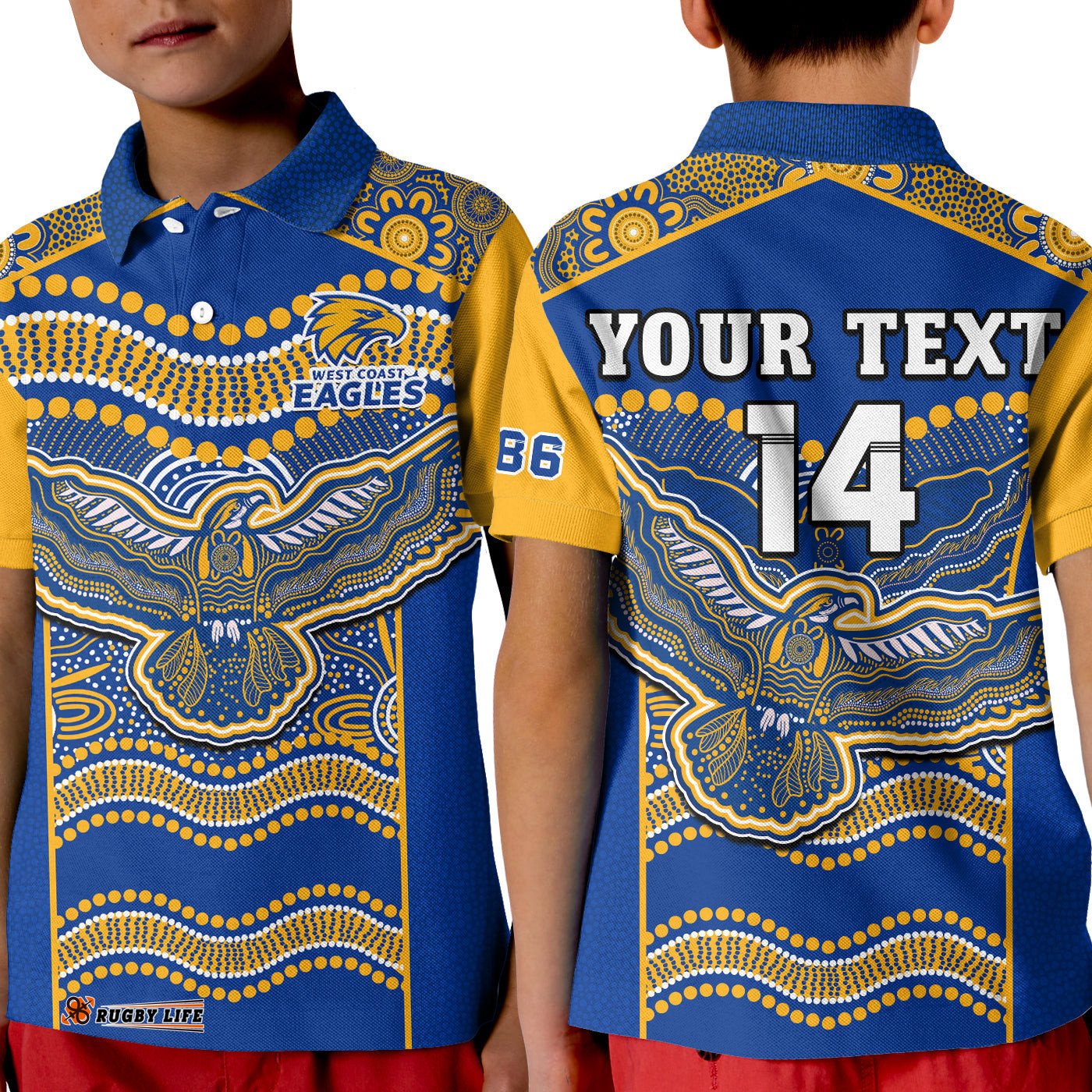 Custom Text And Number Eagles Football Polo Shirt KID West Coast 1986 Aboriginal Sporty Style