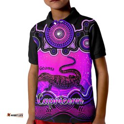 Personalised Australia Capricorn Goanna Zodiac Kid Polo Shirt Auz Astrology Aboriginal - Magenta