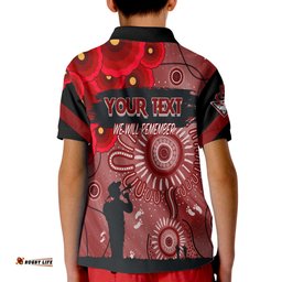 Custom Personalised Essendon Bombers Indigenous Anzac Day KID Polo Shirt We Will Remember