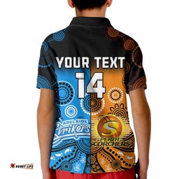 Custom Text And Number Perth Scorchers and Adelaide Strikers Cricket Kid Polo Shirt Aboriginal Art
