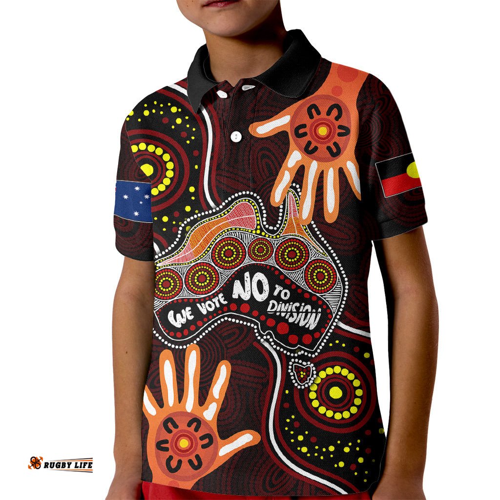 Australia Indigenous Kid Polo Shirt We Vote NO To Division Aboriginal Map