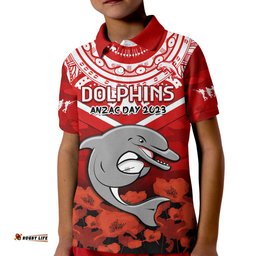 Dolphins Rugby ANZACPolo Shirt KID Dots Poppy Mix Camouflage Lest We Forget
