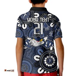 Custom Geelong Cats NAIDOC Week 2024 Kid Polo Shirt Fire Burning Aboriginal Dots Art
