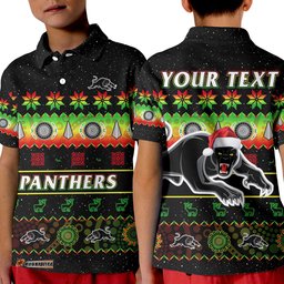 Custom Personalised Penrith Panthers Christmas Polo Shirt KID The Riff Aboriginal Art Merry Xmas