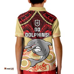 Dolphins Rugby Kid Polo Shirt Aboriginal Mix Polynesian Pattern