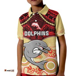 Dolphins Rugby Kid Polo Shirt Aboriginal Mix Polynesian Pattern