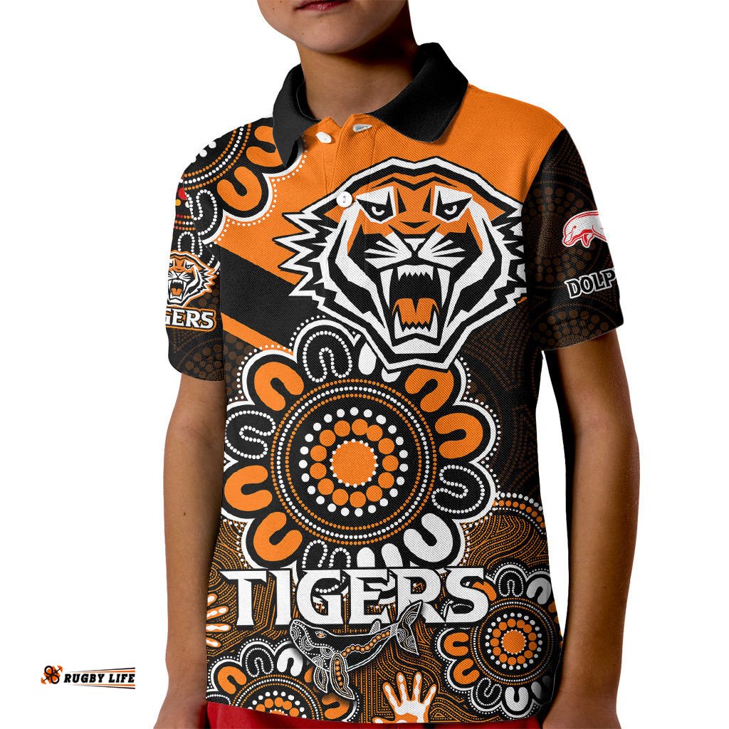 NRL Wests Tigers Combine Dolphins Rugby Kid Polo Shirt Aboriginal Vibe