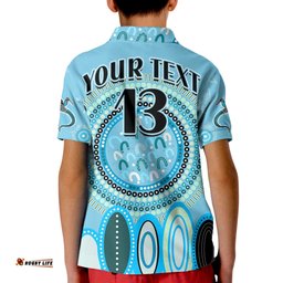 Custom Text and Number Aboriginal Stand Up Polo Shirt KID Circle Dot with Lizard Version Blue