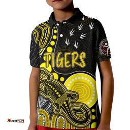 Personalised NAIDOC WeekAFL Tigers Kid Polo Shirt Aboriginal Dot Art Lizard Mix Boomerang
