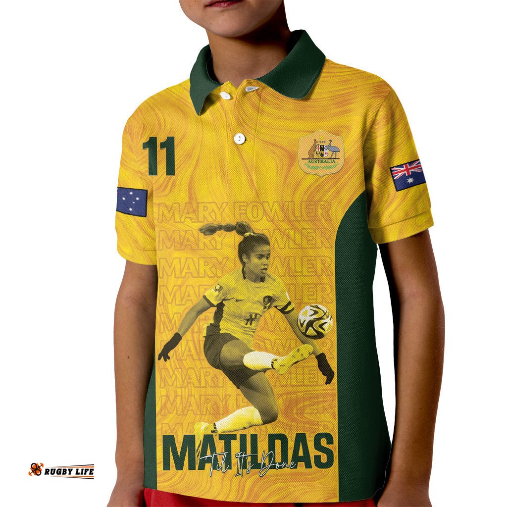 Australia Soccer Kid Polo Shirt Fowler Matildas - Gold Marble