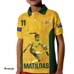 Australia Soccer Kid Polo Shirt Fowler Matildas - Gold Marble