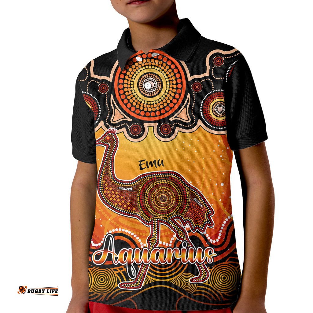 Personalised Australia Aquarius Emu Zodiac Kid Polo Shirt Auz Astrology Aboriginal - Red