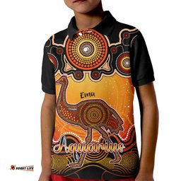 Personalised Australia Aquarius Emu Zodiac Kid Polo Shirt Auz Astrology Aboriginal - Red