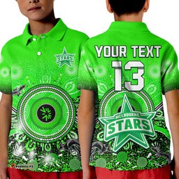 Custom Text and Number Melbourne Stars Polo Shirt KID Cricket Aboriginal
