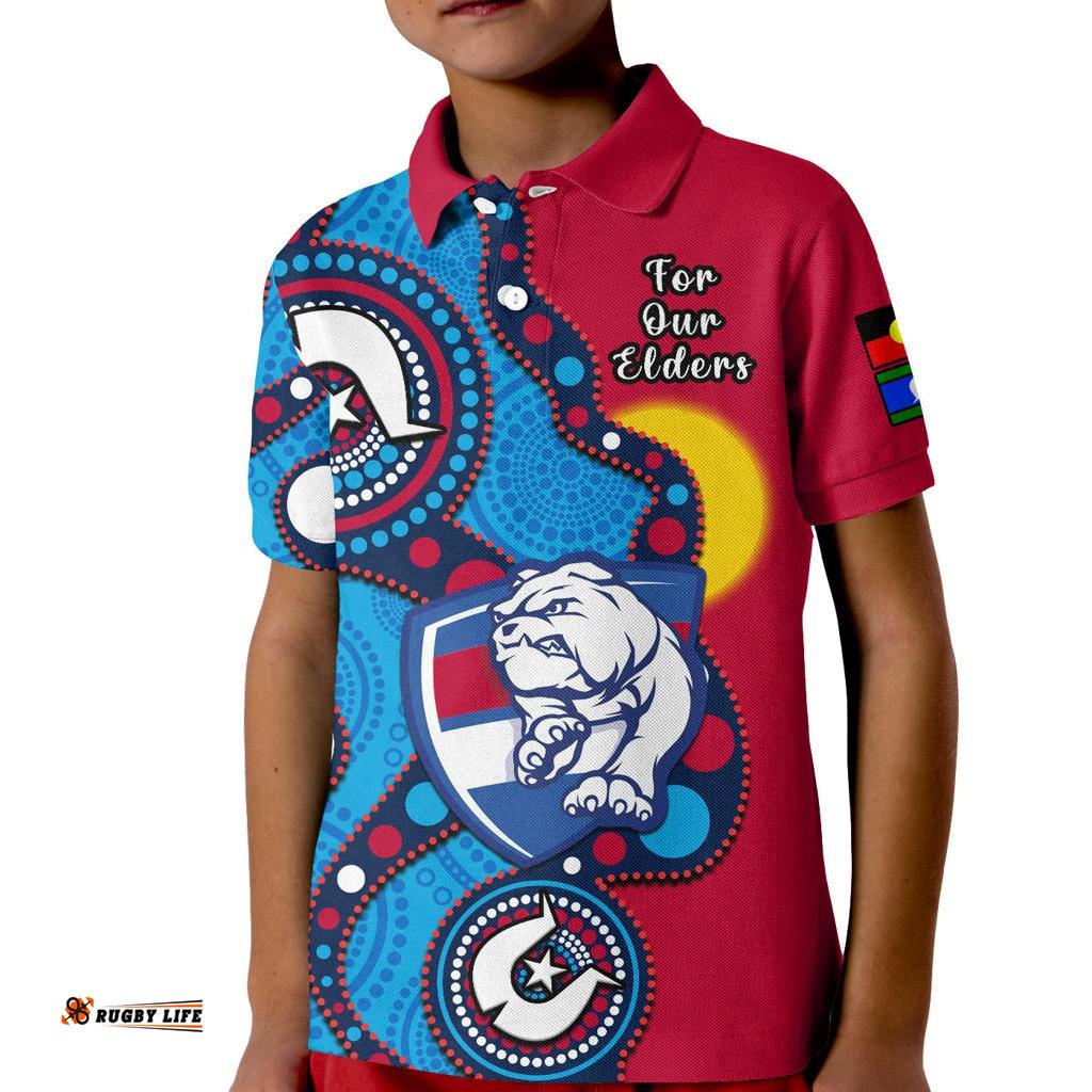 Custom Text And Number Western Bulldogs Football NAIDOCPolo Shirt KID Indigenous For Our Elders