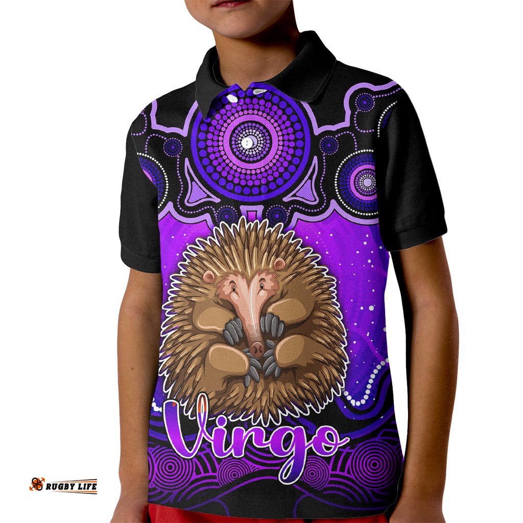 Personalised Australia Virgo Echidna Zodiac Kid Polo Shirt Auz Astrology Aboriginal - Purple